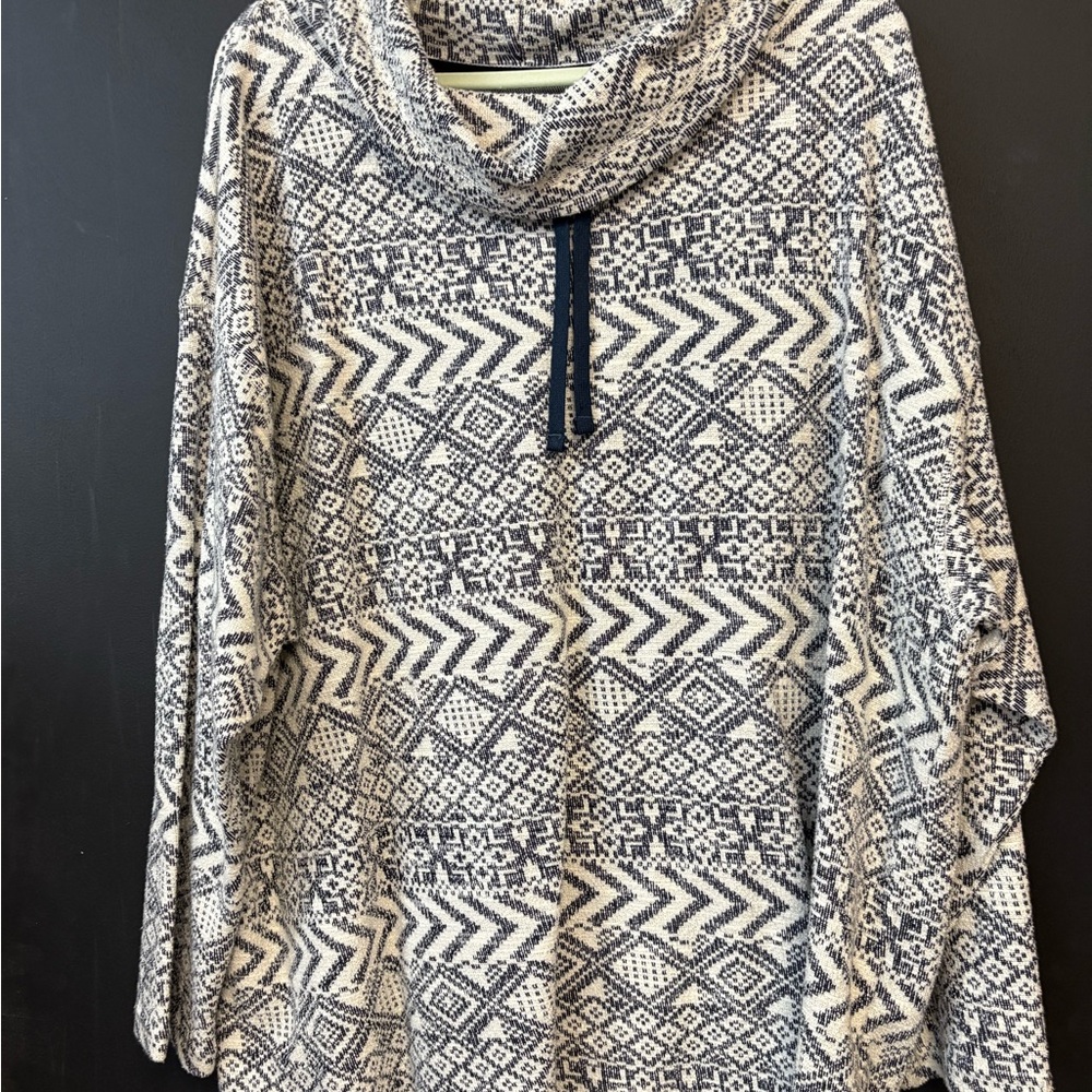 Chaps Navy and Cream Patterned Cowl Neck Sweater